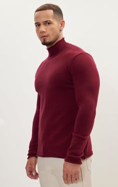 DETAILS Elevate your style with our clean knit sweater, crafted from a finely textured viscose acrylic blend. Featuring a close-fitting mock neck and an elegant smooth finish, this sweater is a must-have for the modern man's wardrobe. It's both cozy and versatile, perfect for layering with any of our wool suits to achieve a modern and polished look. Stay sharp and sophisticated effortlessly.SIZE + FITMuscle fit, to find your correct size use the "What's my size" button. COMPOSITION70% Viscose 30 Violet Perfume, Wool Suits, Burgundy Sweater, Leather Pieces, My Size, Wool Suit, Men's Wardrobe, Suit Shop, Mock Neck Sweater