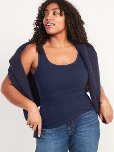 Our First Layer tank top is fitted, flattering & soft.  Great outfits start here ➡️ Scoop neck.  Sleeveless arm openings.  Rib-knit cotton-blend, with comfortable stretch.  @modelsizes 5’9":S | 5'7":L | 5'10":XL @modelsizes Fitted through body. Casual Scoop Neck Camisole For Loungewear, Fall Crew Neck Tank Top For Everyday, Everyday Ribbed Scoop Neck Camisole, Everyday Ribbed Camisole With Scoop Neck, Casual Ribbed Scoop Neck Vest, Casual Seamless Everyday Vest, Casual Solid Scoop Neck Knit Top, Everyday Crew Neck Seamless Tank Top, Everyday Seamless Scoop Neck Vest