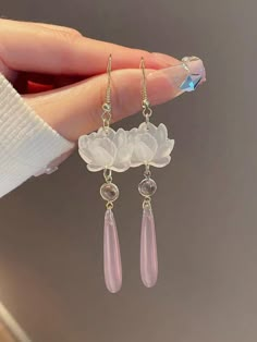 Pink  Collar  PMMA   Embellished   Women Fashion Jewelry Asian Earrings Aesthetic, Cute Pink Earrings, Asian Earrings, Hanfu Jewelry, Chinese Earrings Traditional, Chinese Style Earrings, Japanese Style Earrings, Hanfu Earrings, Lotus Flower Jewelry