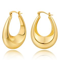 PRICES MAY VARY. Bold Elegance: Chunky gold hoop earrings for women make a bold statement with their stunning design. Comfortable Fit: Each gold hoops is 1.1*1.7 inches and weighs just 0.19 oz, providing lightweight comfort. Versatile Elegance: These oval hoop earrings effortlessly transition from casual daywear to evening sophistication. Exceptional Quality: Crafted from premium materials, these thick gold hoop earrings ensure a polished look and lasting durability. Gift-Ready Packaging: Presen 90s Hoop Earrings, Thick Gold Hoop Earrings, Thick Gold Hoops, Chunky Gold Hoop Earrings, Oval Hoop Earrings, Statement Hoop Earrings, Chunky Hoop Earrings, Chunky Earrings, Hypoallergenic Earrings