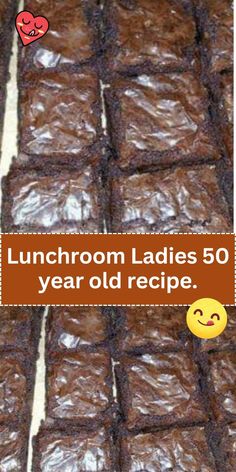 some brownies are stacked on top of each other with the words luncheon ladies 50 year old recipe