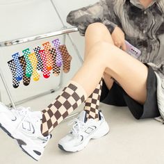 Vanessa's Hip Hop Cotton Socks for Women with Geometric and Checkerboard Design, Featuring Smiling Faces Outfit Inspo Spring, Dance Socks, Frilly Socks, Smiling Faces, Spring Break Outfit, Invisible Socks, Cat Socks, Sock Animals, Early Spring Outfits