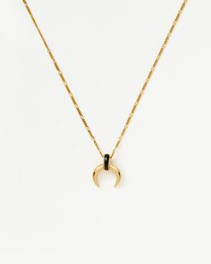 Lucy Williams Black Onyx Horn Pendant Necklace | 18ct Gold Plated Vermeil/Black Onyx Necklaces | Missoma William Black, Lucy Williams, Horn Pendant Necklace, Black Onyx Necklace, Horn Necklace, Horn Pendant, Coin Pendant Necklace, Gemstone Beaded Necklace, Onyx Necklace