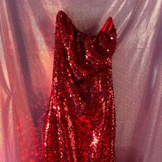 Brand New, Never Worn, From The Brand Mew Mews, Rubbery Material Around Top To Keep Up, Bow Drapes To Ground Festive Red Mini Dress With Sequins, Keep Up, Sequin Dress, Lady In Red, Colorful Dresses, Sequin, Mini Dress, Brand New, Womens Dresses