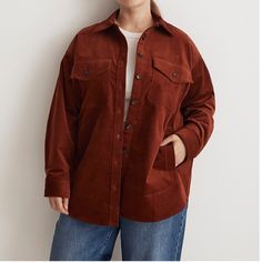 Size Small, But Oversized Tags On, Excellent Condition Color Is Dark Reddish Orange, More Similar To Stock Photo Than My Attached Photos Item Nn194 Plus Corduroy Twill Oversized Shirt-Jacket Details/Plus-Corduroy-Twill-Oversized-Shirt-Jacket-Nn194.Htmlhttps://Www.Madewell.Com/Plus-Corduroy-Twill-Oversized-Shirt-Jacket-Nn194.Htmlnn194 $118.00 Sorry! This Item Was So Popular, It Sold Out. Crafted Of Weighty Corduroy Twill, This Superoversized Shirt-Jacket Has Welt Pockets And A Curved Shirttail Hem. The Perfect Easy-To-Throw-On Layer To Add A Little Texture To Any Look. Oversized Fit. Hip Length: Designed To Hit At High Hip Or Below; Tuckable. Body Length From High Point Of Shoulder: 34". Madewell Corduroy Jacket, Corduroy Jacket Outfit, Orange Shirt Outfit, Utility Jacket Outfit, Madewell Jacket, Jacket Details, Reddish Orange, Orange Shirt, Corduroy Jacket