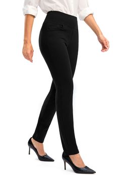 PRICES MAY VARY. 87% Polyamide, 13% Elastane Pull On closure Machine Wash Elegant Stretch Dress Pants Straight Fit, Elegant Stretch Straight Dress Pants, Elegant Straight Stretch Dress Pants, Straight Stretch Dress Pants For Formal Occasions, Solid Straight Stretch Bottoms, Solid Color Straight Stretch Bottoms, Non-stretch Full-length Work Pants, Straight Leg Workwear Leggings, Stretch Full-length Pants For Business Casual