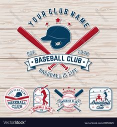 baseball club emblems and badges on wooden background stock photo - 559782