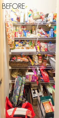 the inside of a pantry filled with lots of food and items to pack into it