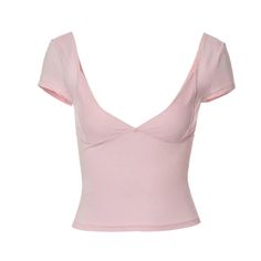 Deep Neck Short Sleeve Top Shirt Tops For Women, Mode Inspo, Round Neck Tops, Crop Top Blouse, Pink Top, Tops For Women, Long Sleeve T Shirts, T Shirt Top, Short Sleeves Tops