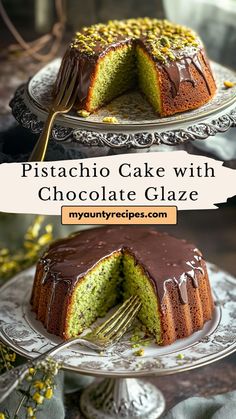 This pistachio cake, drizzled with a smooth chocolate glaze, is a must-try for dessert lovers. The rich, nutty pistachio flavor pairs beautifully with the decadent chocolate, creating a moist, melt-in-your-mouth cake. Whether for special events or as a delightful treat after dinner, this cake is sure to impress. Pistachio Cake, Melted Chocolate, Chocolate Glaze, Dessert Lover, Decadent Chocolate, Cake Cake, Ice Cream Cake, Cake Batter, Vegetarian Chocolate