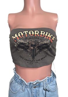 Y2K Style Motorcycle Tube Top Stretchy Bike Week Bikercore Top S Beach Party New | eBay Graphic Print Tops For Summer Biker Events, Graphic Print Tops For Biker Events In Summer, Fairy Elements, A Punk, Punk Grunge, Bike Week, Y2k Style, Beach Party, 90s Fashion