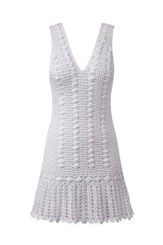 This V-neck crochet beach dress is the example of luxurious beach style. The Diamond is perfect for a stroll along the beach of an exotic destination. Note: Each piece has been individually hand crafted and may vary. Avoid contact with chlorine and salt water. Imported. Hand Crochet in Chile Removable Lining 100% Cotton Hand wash cold, dry flat Crochet Beach Dress, White Coral, Crochet Designs, Beach Dress, Beach Style, Crochet Dress, Hand Crochet, Knit Dress, Tank Top Fashion