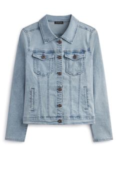 No closet is complete without a jean jacket—and if you ask us, this one is pretty perfect. In classic washes with extra stretch, this is a piece you'll wear all year long. ✓ Two-Way Stretch ✓ Travel Friendly ✓ Machine Washable ✓ All-Day Comfort DETAILS Ultra-soft denim Button-free cuff Front side pockets FIT Regular fit True to size Model is 5'8" and wears size S MEASUREMENTS Body length: 22.5" from shoulder (size S) Bust: 19.5" (size S) FABRIC + CARE 95% cotton, 5% Spandex Machine wash cold wit Demin Jacket, No Closet, Casual Bottoms, Dark Indigo, Jacket For Women, Black Denim Jacket, Cool Jackets, Perfect Jeans, Running Women