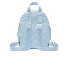 Zip closure, Large main compartment, Adjustable straps, Soft fabric lining, Spacious interior with ample storage | Nike NSW Futura Mini Backpack in Light Blue Nike Bags, Mini Backpack, Soft Fabric, Soft Fabrics, Fashion Bags, Adjustable Straps, Light Blue, Backpacks, Nike