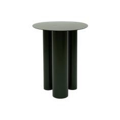 two black round tables sitting next to each other on a white background with the same color