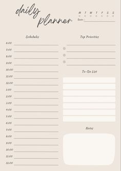 a daily planner with the words daily planner written in cursive writing on it