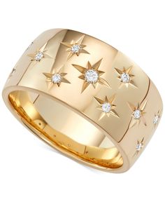 Light up your fingertips with this gleaming ring from Marchesa, featuring etched stars embedded with round-cut diamonds (1/6 ct. t.w.). Crafted in 18k white gold, yellow gold or rose gold. Star Wedding Band, Aesthetic Rings, Macys Jewelry, Alternative Jewelry, Gold Band Ring, Diamond Star, Star Wedding, Rose Gold Jewelry, Marchesa