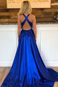 V Neck Royal Blue Satin Long Prom Dresses with High Slit, Royal Blue F – Lwt Dress Blue Satin Prom Dress, Satin Long Prom Dress, Prom Dress Blue, Simple Prom Dress Long, Split Prom Dresses, Royal Blue Prom Dresses, Senior Prom Dresses, Custom Prom Dress, Blue Dress Formal