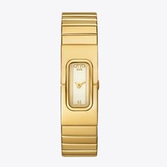 Minimal to a T. An ivory dial with two hands and a discreet T elegantly pairs with a gold-tone stainless steel monolink bracelet. Modern Formal Watches With Gold-tone Hardware, Elegant Gold-tone Watch With Round Dial, Womens Designer Watches, Watch Women's, Designer Watches, Watch Design, Gold Watch, Two Hands, Designer Shoes