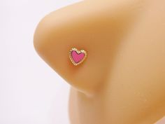 14k real solid yellow gold heart enamel stud nose ring post length 7mm thickness 23 gauge high quality high polish guarantee real 14k gold mark and stamp come in nice gift box Gold Heart-shaped Piercings As Gift, Hypoallergenic Yellow Gold Nose Ring Gift, Gold Nose Studs For Gift, 14k Rose Gold Nose Rings As Gift, Hypoallergenic Yellow Gold Nose Studs As Gift, Cute Nose Studs, Stud Nose Ring, Strawberry Soda, Nose Rings Studs