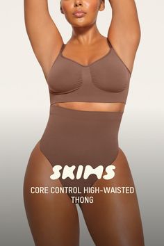 Get ultimate compression with our highest support level in this high-rise shapewear thong that sculpts, smooths, and tones your core and tummy. Wear this silky staple under everything to enhance your natural shape. Features removable adjustable straps. | SKIMS High-Waisted Thong | Medium Neutral | XS | Core Control Natural Shapes, Shapewear, Adjustable Straps, High Rise, High Waisted, How To Wear