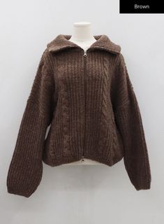 Brown / S/M Alt Clothes, Brown Knit Sweater, Twist Pattern, Cozy Jacket, Zippered Cardigan, Zippered Sweater, Cute Jackets, Cable Knit Cardigan, Shrug Sweater