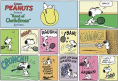 peanuts playing tennis with each other in the same comic strip, as well as an image of