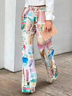 Loose Printed Pants Trousers COLORFUL-L Pocket Stitching, Loose Trousers, Stylish Pants, Blouse Material, Style Mistakes, Fashion Seasons, Type Of Pants, Streetwear Women, Printed Pants