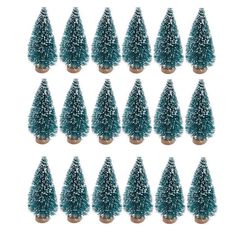 twelve small blue christmas trees are shown on a white background