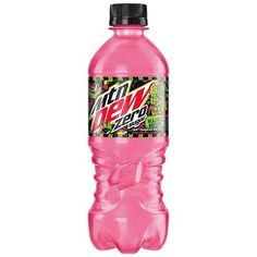 a pink mountain dew bottle on a white background