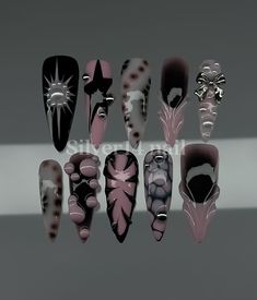 Christmas Nails Kawaii, Pink And Black Hair, Vampire Fangs, Gothic Nails, Street Nails, Pretty Acrylic Nails, Acrylic Nail Designs, Swag Nails, Diy Nails