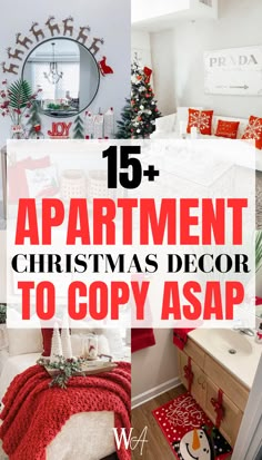 apartment christmas decor to copy asap with text overlay that reads, apartment christmas decor to copy asap