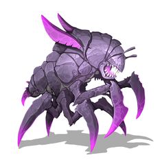 a purple creature with sharp teeth and claws