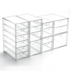 six clear drawers are stacked on top of each other in the shape of an eight - drawered box