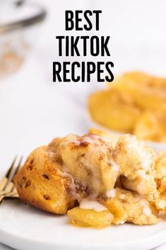 the best tiktok recipe is served on a white plate with a fork and potatoes