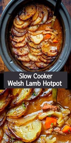 slow cooker irish lamb hotpot recipe with potatoes and carrots in the pot