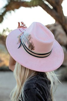 IN STOCK!! GB ORIGINAL: The Navajo Feather Banded Suede Hat in Pink Flat Brim Feathered Ranch Hat, Bohemian Pink Hat Bands For Rodeo, Pink Bohemian Hat For Rodeo, Bohemian Pink Hat For Rodeo, Wide Brim Fedora With Feathers For Rodeo, Western Wide Brim Hats With Feathers, Western Fedora Hat With Feathers, Flat Brim Hat With Feathers For Rodeo, Curved Brim Fedora With Feathers For Rodeo