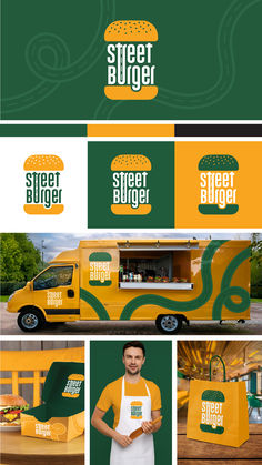 a man standing in front of a food truck with the words street burgerer on it