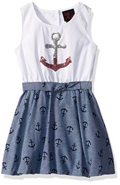 Little Lass Girls 1 Pc Chambray Anchor Dress Bright White 6x >>> You can get additional details at the image link.(It is Amazon affiliate link) #school Anchor Dress, Video Game Accessories, Accessories Store, Chambray, Bright White, Skater Skirt