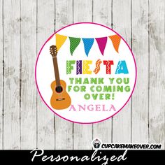 a sticker with the words fiesta thank you for coming over ancela on it