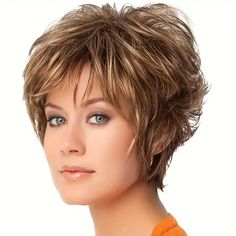 Wig - Temu Layered Sculpture, Short Curly Hair Wigs, Mandy Moore Short Hair, Natural Curly Hairstyles, Blonde Balayage Bob, Curly Hair Wigs, Short Spiky Haircuts, Layered Pixie, Natural Curly Hair Cuts