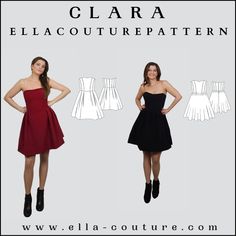 The Clara dress is a bustier dress and is made with bodice stays. This gives the dress a great body shape. The pattern contains two versions, version 1 is with a pleated skirt and the second version is with a ruffled skirt and two different bustier. The dress will be closed with a zip at the centre back. The pattern has an additional Beamer file. Size:  32-54 (EU) , 2-24 (US) , 4-26 (UK) Level: 3/5 The pattern is in A4 size / US Letter size to print at home (on diffrent layers so you can only pr A-line Strapless Dress For Gala, Evening Mini Dress With Lined Bodice, Fitted A-line Strapless Dress With Pleated Bodice, Gala A-line Strapless Dress With Fitted Bodice, Gala A-line Strapless Dress Fitted, Gala A-line Strapless Dress, Chic Strapless Dress With Fitted Waist, Pleated Dresses With Fitted Bodice And Full Skirt, Fitted Pleated A-line Strapless Dress