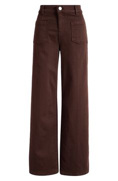 Inspired by '70s styles, these casual-chic palazzo jeans are made from dyed stretch denim with full-length wide legs and patch pockets in front. 30 1/2" inseam; 21" leg opening; 11 1/2" front rise; 14" back rise (size 29) Zip fly with button closure Front patch pockets; back patch pockets 92% cotton, 6% polyester, 2% elastane Machine wash, dry flat Made in Turkey Brown Wide Leg Jeans Outfit, Jeans Dark Academia, Dark Academia Wardrobe, Academia Wardrobe, Campus Fashion, Palazzo Jeans, 70s Jeans, Wide Leg Jeans Outfit, High Waist Wide Leg Jeans