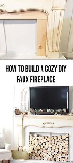 a fireplace with the words how to build a cozy diy faux fireplace on it