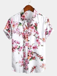 Men's Floral Cotton Tropical Hawaiian Shirt – Atlanl Hawaiian Men, Floral Hawaiian Shirt, Streetwear Summer, Men Plus Size, Plum Blossom, Loose Shirts, Flower Shirt, Mens Hawaiian Shirts, Bahrain