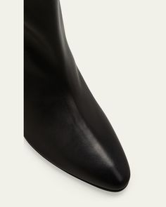 Manolo Blahnik  "Calasso" mid booties in slouchy napa leather    3.5" narrow block heel    Almond toe    Pullon style    Leather outsole    Lining: Leather    Made in Italy Manolo Blahnik, Block Heels, Tops Designs, Heels, Luxury Fashion, Leather