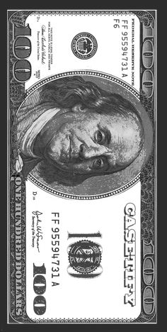 a one dollar bill with an image of a man's face on it, in black and white