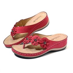 Flower Clip Toe Beach Sandals Old Fashion Shoes, Arabic Sandals, Shoes Flowers, Chinese Shoes, Large Size Womens Shoes, Comfortable Flip Flops, Summer Sandals Flat, Casual Wedges, Womens Boat Shoes