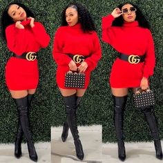 small, medium, large Red Dress Long Sleeve Turtle Neck Comfortable Flattering Loose-fit stretch Red Dress For Christmas Party, Christmas Outfits Black Women, Plus Size Thigh High Boots Outfit, Christmas Casual Outfits Women, Red Dress Black Boots, Red Sweater Dress Outfit, Red Dress With Boots, Red Dress Outfit Winter, Cute Christmas Outfits For Women