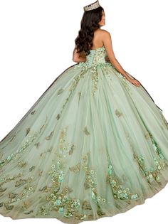 Princess Style Green Ball Gown For Sweet 16, Green Ball Gown For Sweet 16 And Prom, Green Ball Gown For Sweet 16 And Prom Season, Princess Green Ball Gown For Quinceanera, Green Princess Quinceanera Dress For Party, Princess Style Green Ball Gown For Quinceanera, Quinceanera Dress With Fitted Organza Bodice, Tulle Quinceanera Ball Gown Dress, Tulle Quinceanera Dress Ball Gown